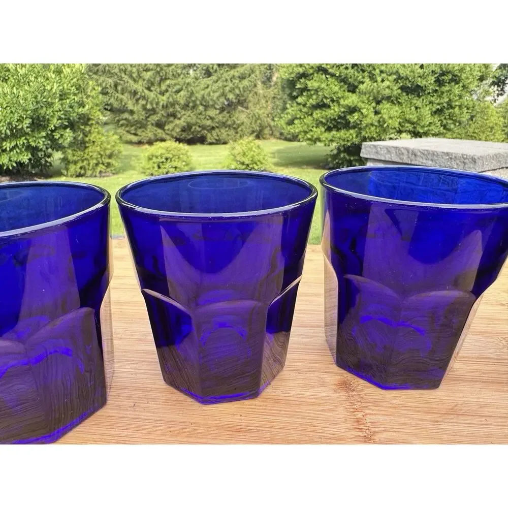 Vintage Libbey Crisa Cobalt Blue Tumbler 3-7/8” Drinking Glasses ~Set of 4